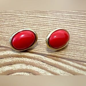 Trifari Earrings Trademark C Red and Gold
